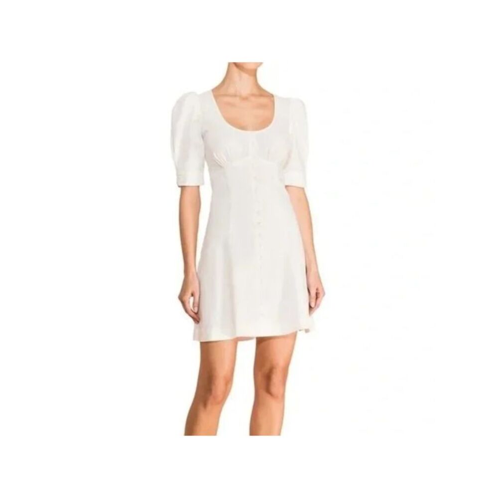 PARKER Womens Ivory Lined Skirt Button Short Sleeve Empire Waist Dress 2